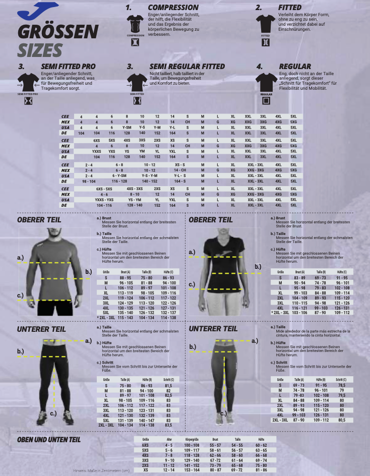 Joma Katalog 2025 / Größentabelle MS Textilveredelung